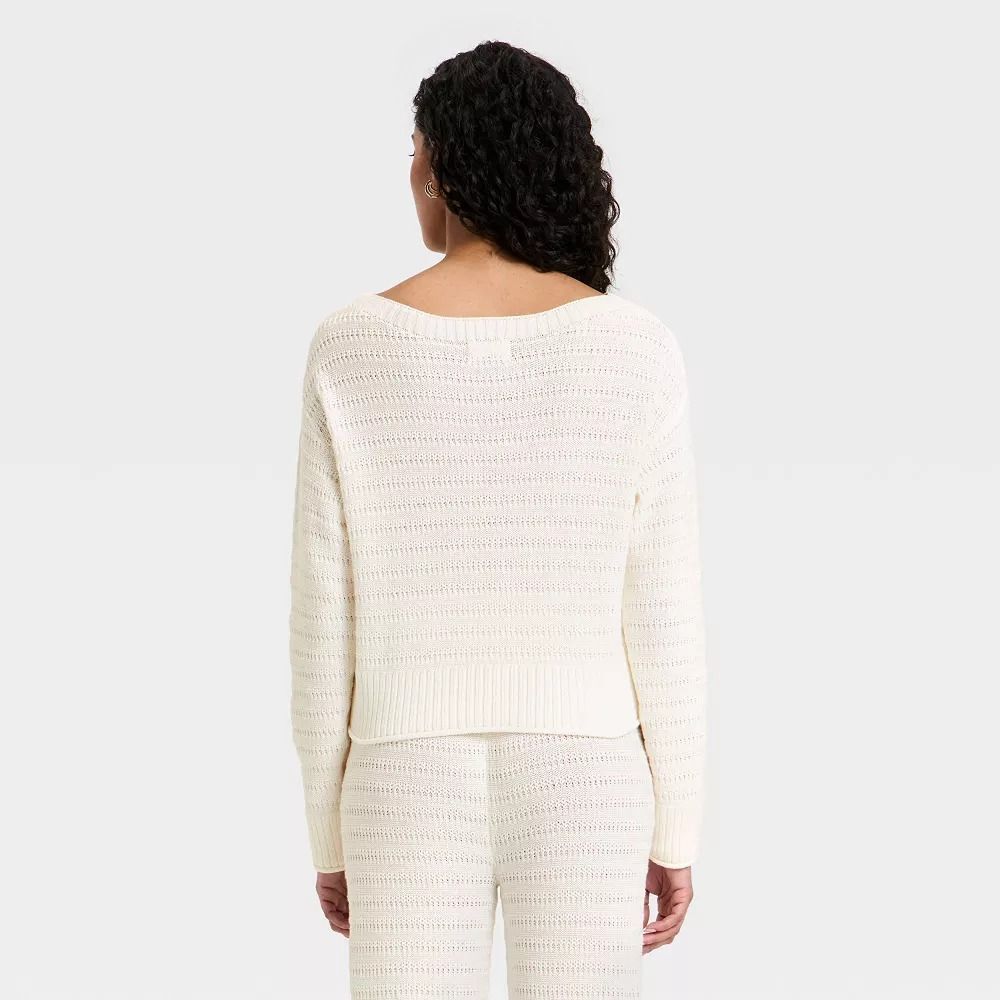 Women's Crewneck Pullover Sweater - Universal Thread Cream M - Picture 2 of 4